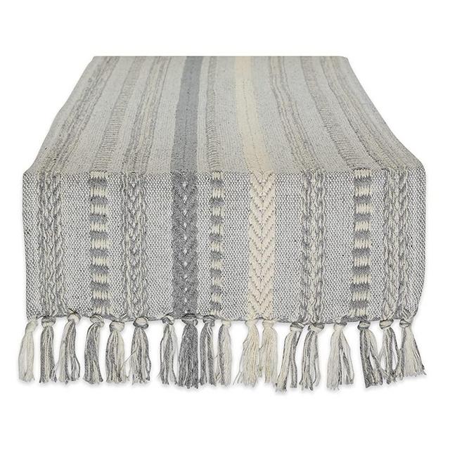 DII Farmhouse Braided Stripe Table Runner Collection, 15x72, Cool Gray