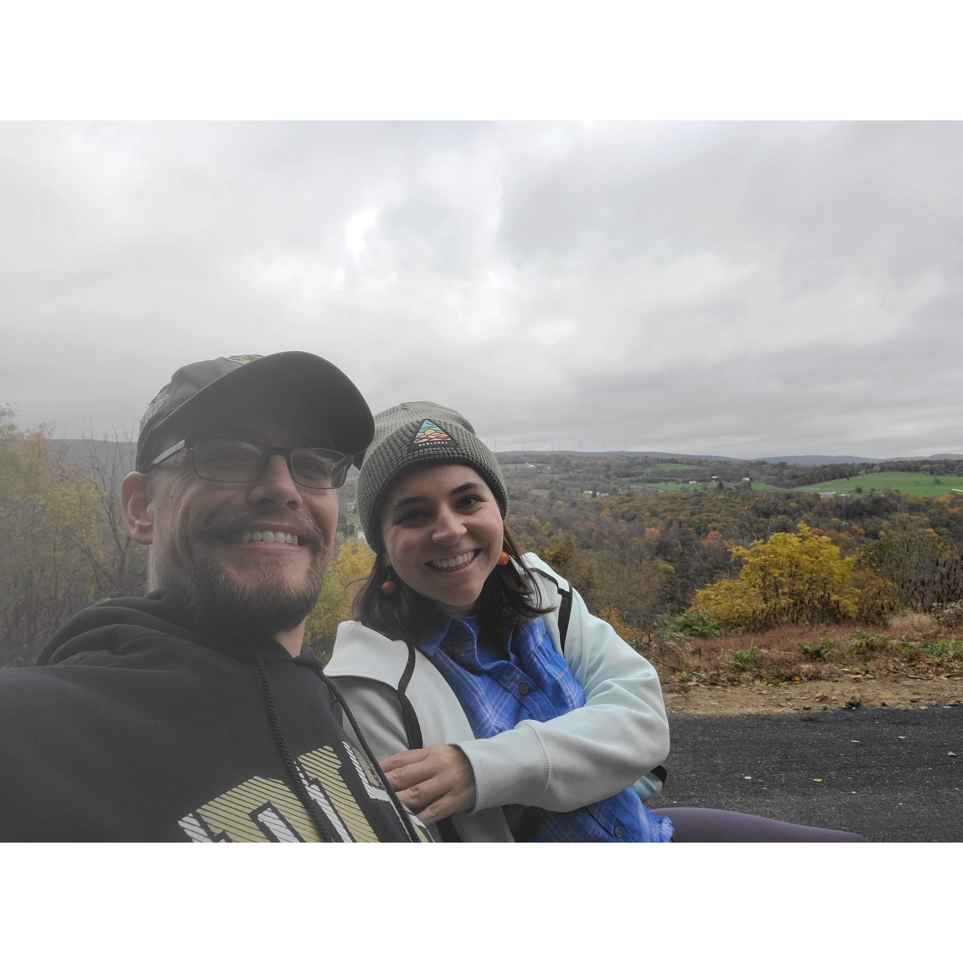 One of our early dates -- 'pedaling' a train car down a mountain!