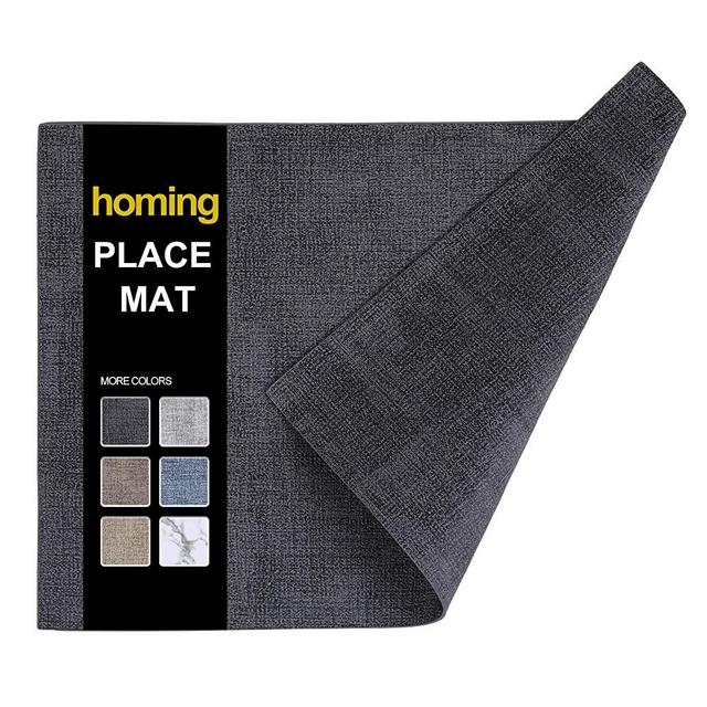 homing Faux Leather Heat Resistant Placemats Set of 6 – Waterproof Wipeable Place Mats for Dining Table, Easy to Clean Kitchen Charcoal Table Mats