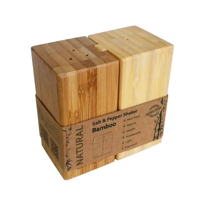 Natural Bamboo Wood Salt and Pepper Shakers, Antibacterial