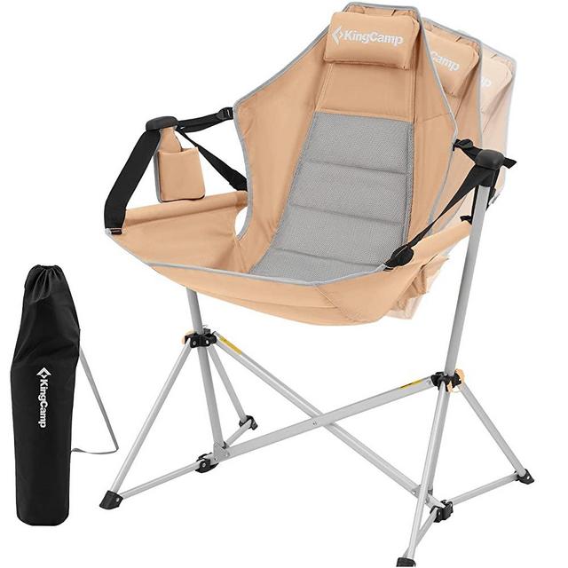 KingCamp Camping Hammock Chair,Lightweight Aluminum Alloy Foldable Swing Chair with Adjustable Back,Folding Rocking Chair Recliner for Adults Travel Beach Soccer Games Lawn Concerts Backyard (Khaki)
