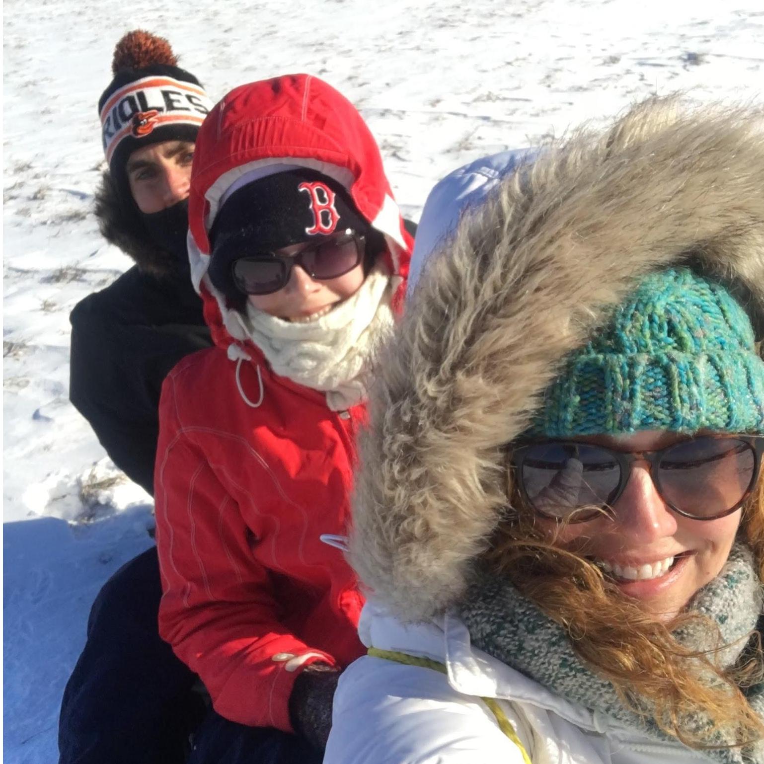 Sledding into 2018 with John's sister Caitlin at their grandmother's farm in Massachusetts