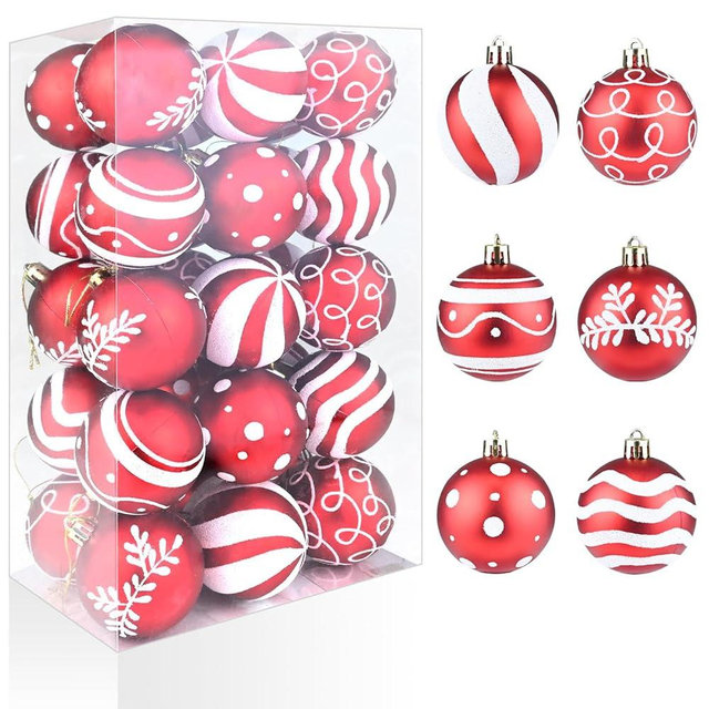 30ct Christmas Balls Ornaments - 2.36’’ Red and White Christmas Ball Ornaments, Shatterproof Christmas Balls Ornaments for Christmas Tree, Hanging Ornaments for Xmas Trees Holiday Party