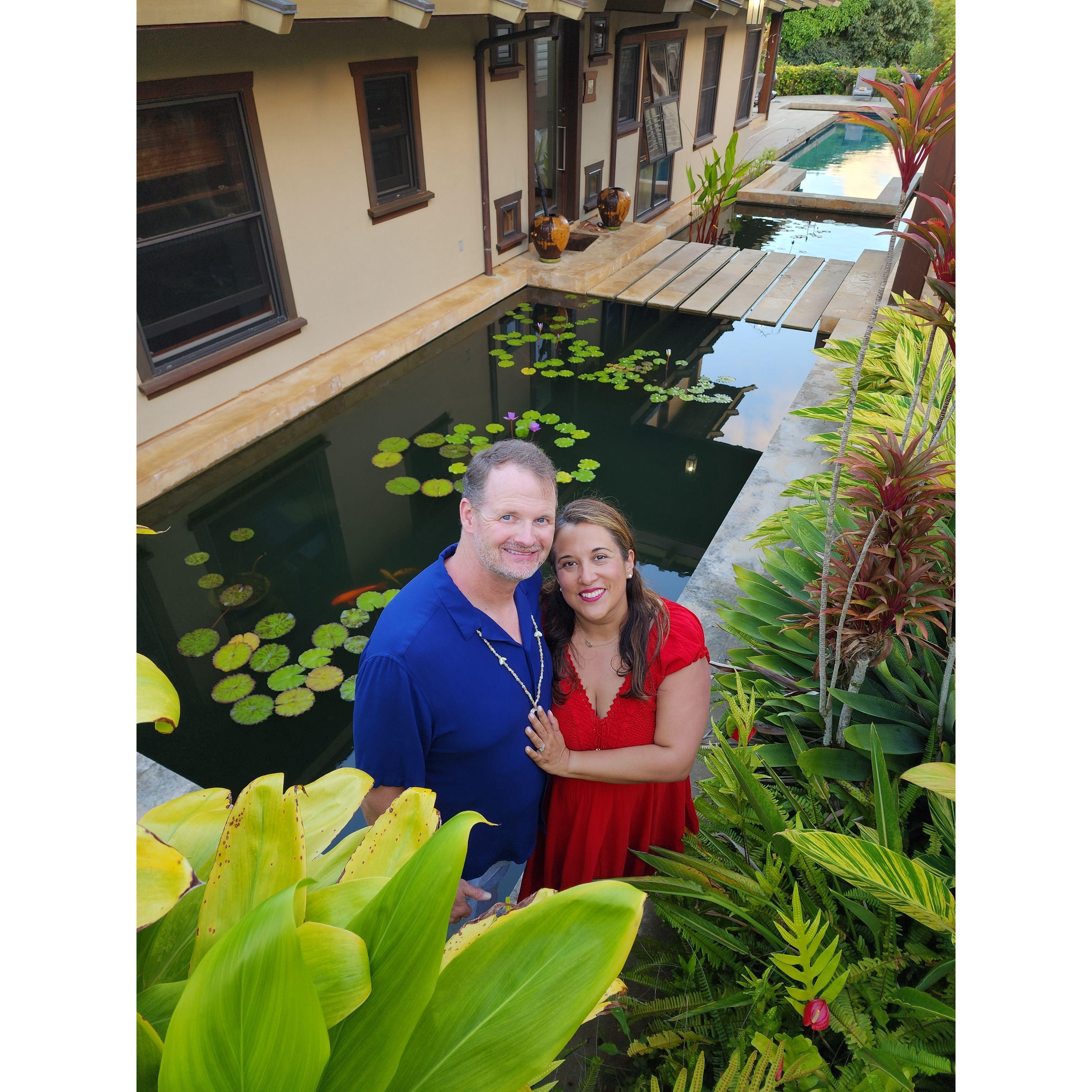 Scott and I in Kauai taking pictures to celebrate our engagement!