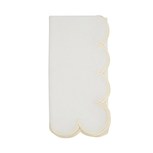Saro Lifestyle Scalloped Hem Napkin , Natural/White, 20"x20"