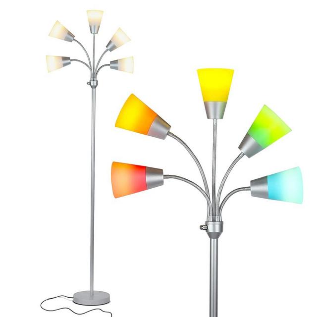 Brightech Medusa Modern LED Floor Lamp – Multi Head Dimmable Floor Lamp for Living Rooms & Offices – Tall Lamp with Interchangeable Shade, Standing Lamp with 5 LED Bulbs for Hobbies - Silver