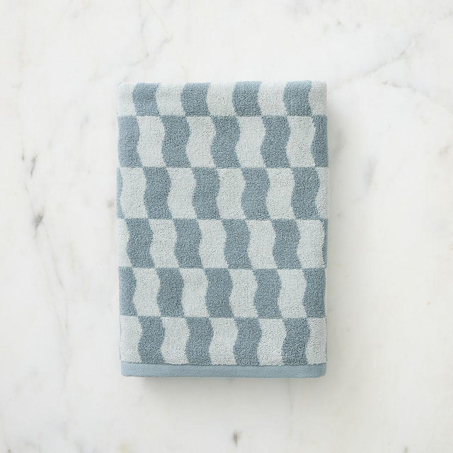 Wavy Blocks Bath Towel, Freshwater Blue