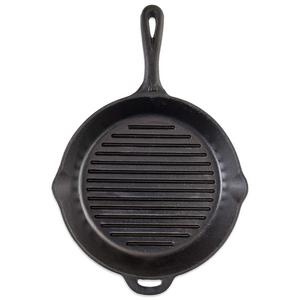 Camp Chef 12-Inch Pre-Seasoned Round Cast Iron Ribbed Skillet in Black