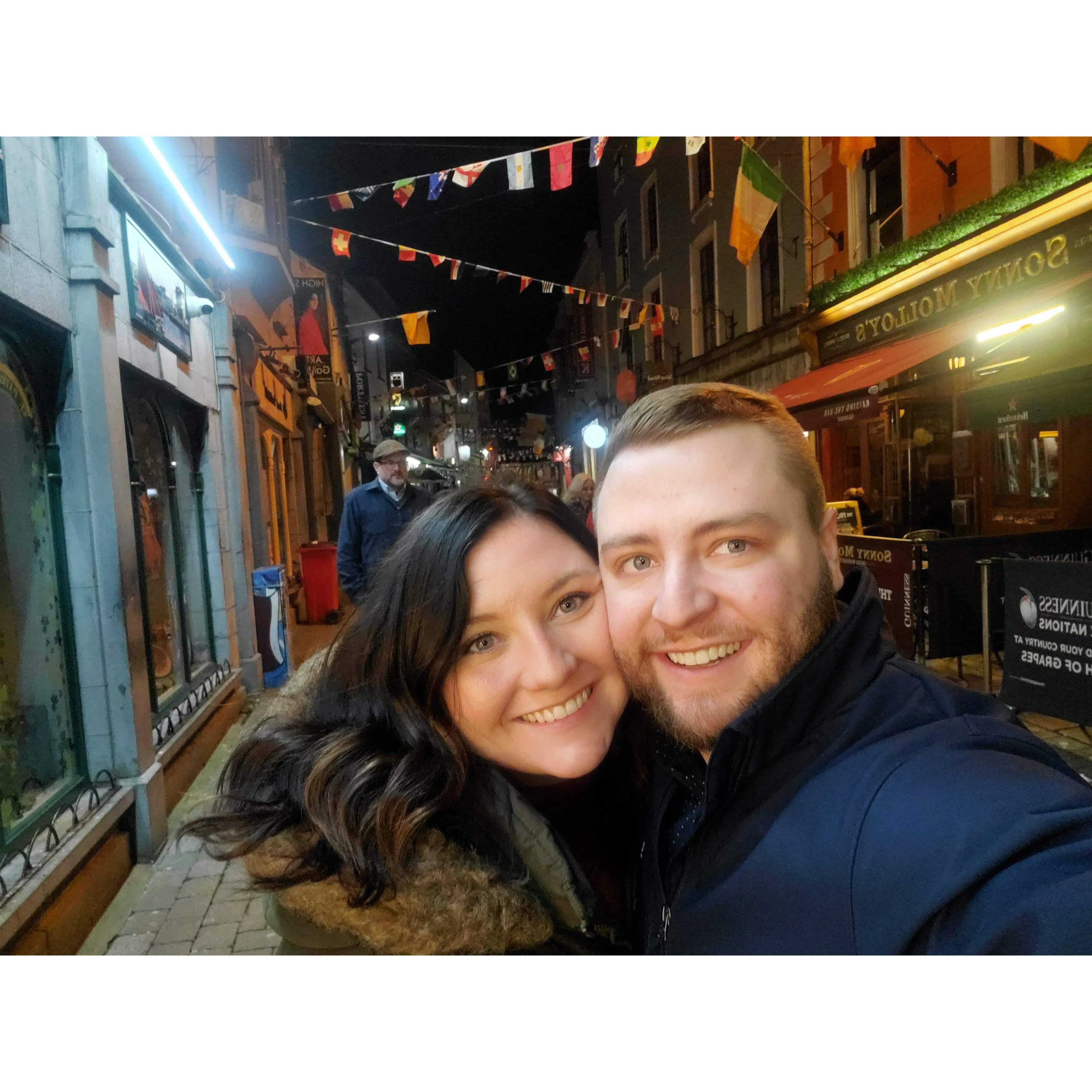 Galway, Ireland. Captured this photo downtown after eating a delicious meal celebrating our engagement. Rachel only played Galway Girl by Ed Sheeran on her phone 479 times this day.