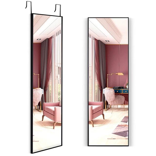 LVSOMT Full Length Mirror, 47"x14" Wall Mirror, Door Mirror, Over The Door Mirror, Full Body Mirror,Hanging Mirror for Bedroom Living Room Locker Room, Aluminium Alloy Frame (Black)