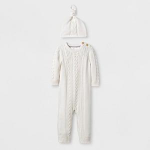 Baby 2pc Cable Knit Sweater Coverall Set Cloud Island™ - Almond Cream
