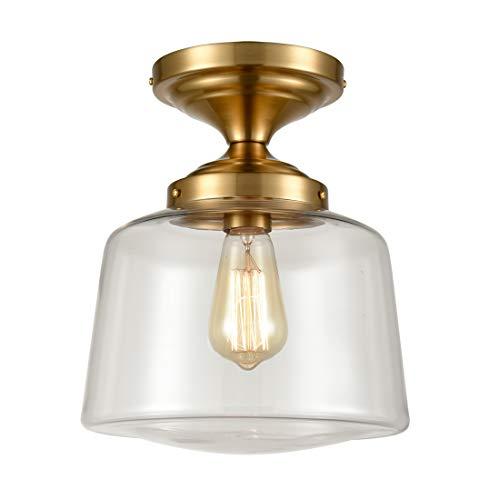 AXILAND Clear Glass Shade Brass Ceiling Light Fixture Flush Mount