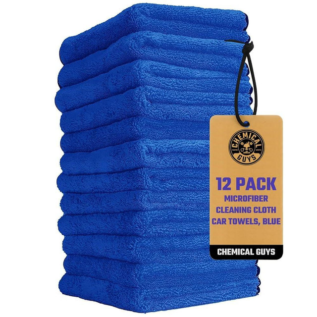 Chemical Guys MIC110012 Professional Grade Premium Microfiber Towels, Blue (16 Inch x 16 Inch) (Pack of 12) - Safe for Car Wash, Home Cleaning & Pet Drying Cloths