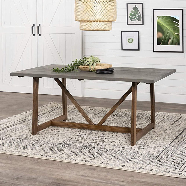 Walker Edison Modern Farmhouse Small Kitchen Furniture Dining Room Table Wood, 72 Inch, Grey and Brown