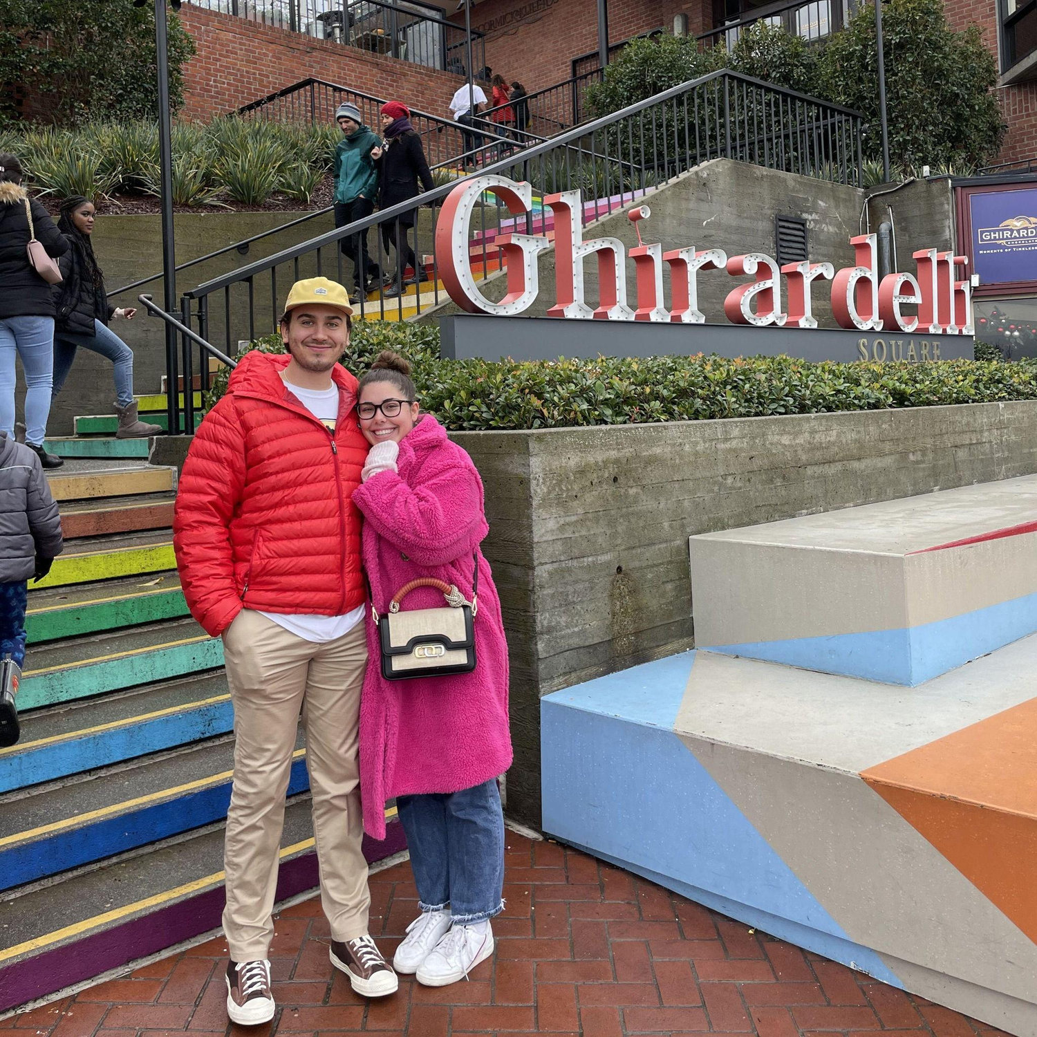 Our first day in San Francisco, California at Ghirardelli Square - Winter 2023