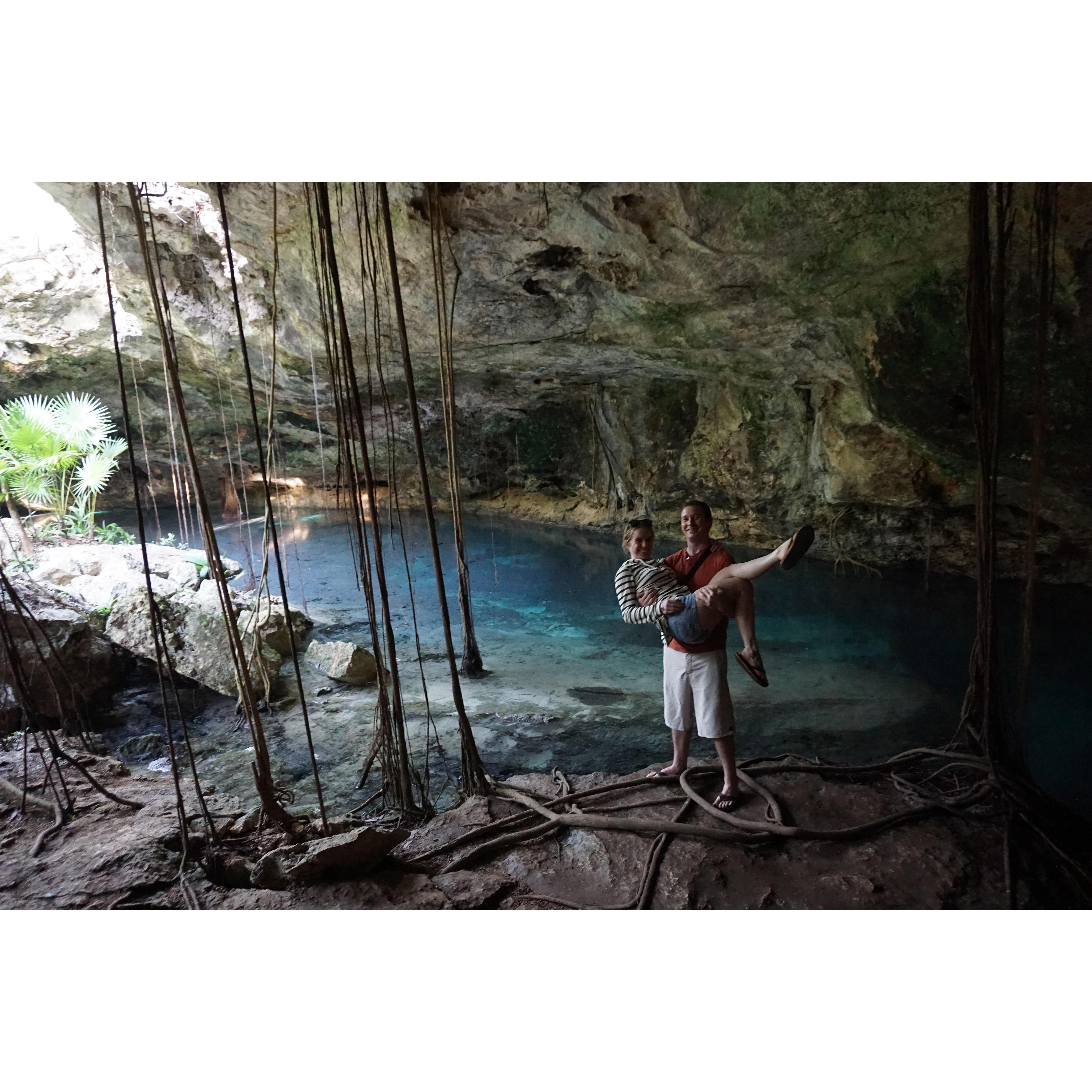 Cenote Chikin Ha, just before proposing!