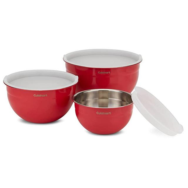 Cuisinart CTG-00-SMBR Stainless Steel Mixing Bowls with Lids, Set of 3 , Red