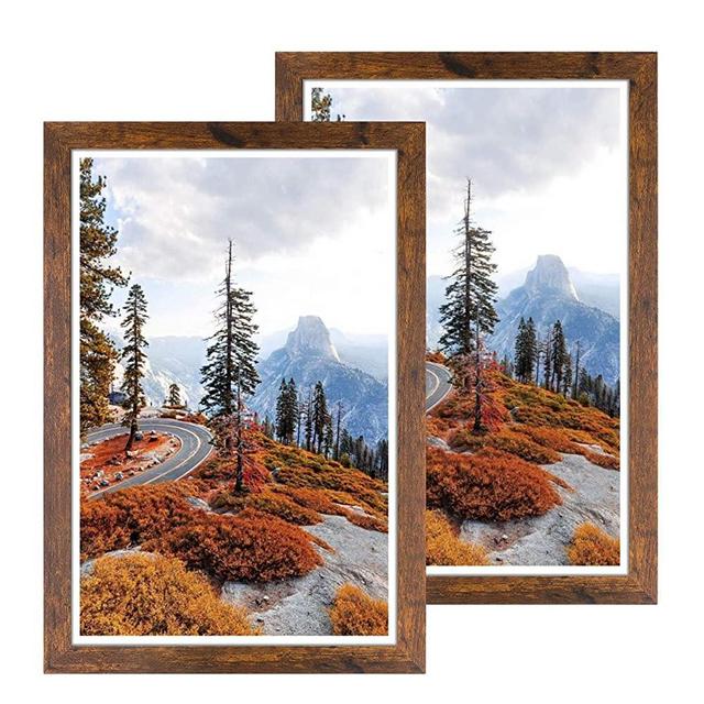 DBWIN 12x18 Picture Frame Rustic Brown Wood Pattern Poster Frame Plexiglass Front 2 Pack for Art Prints Puzzles Murals Wall Decor Vertically or Horizontally(LY01-12X18-BR2)