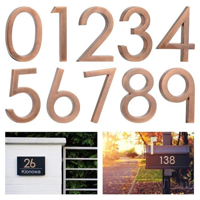 4" 10 Pack(0-9) Self Adhesive Mailbox Numbers,Door Address Number Stickers for Office Room,Raised 3D Effect,Chrome Plated Outdoor mailbox number(Bronze Plating)