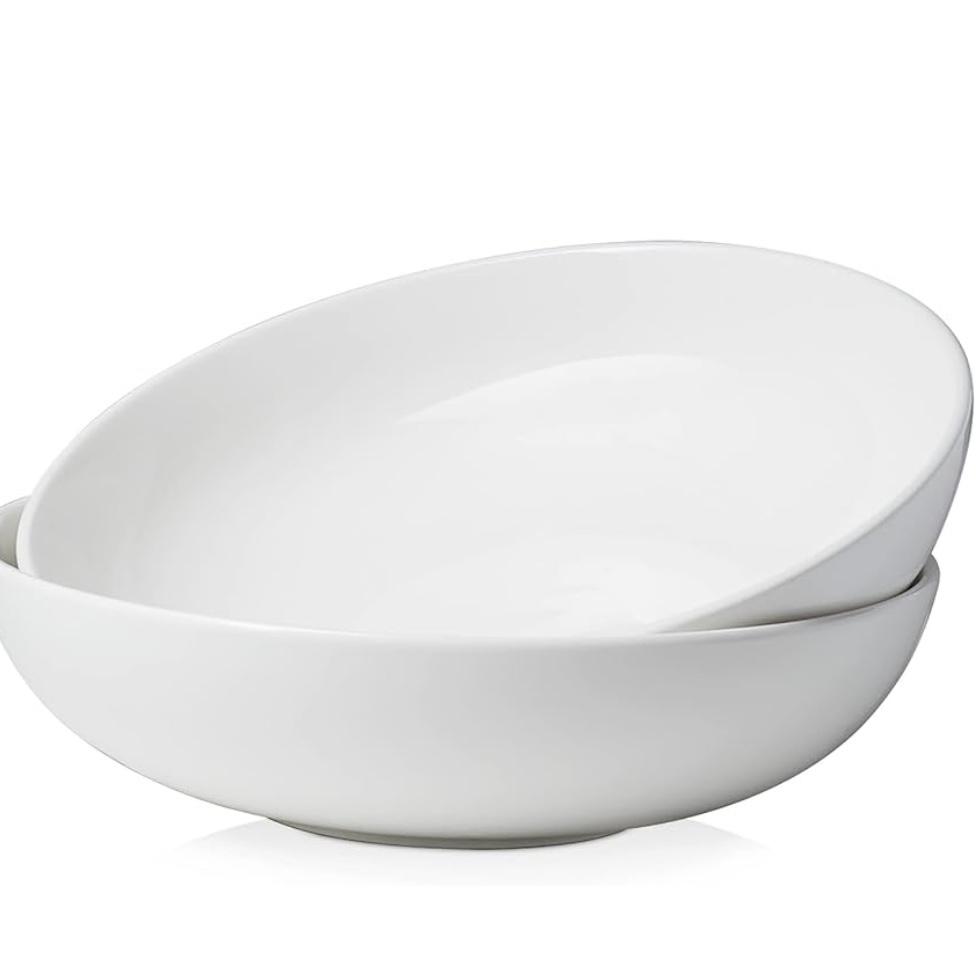 DOWAN 11.5" Large Serving Bowls, 3.2 Qt White Serving Platter, Big Ceramic Centerpiece Bowls, Microwave & Dishwasher Safe, Set of 2