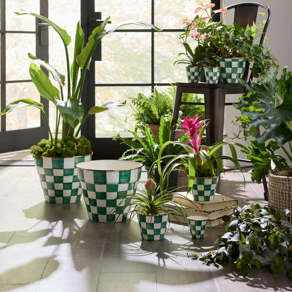 MacKenzie-Childs Emerald Check Large Flower Pot