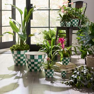 Emerald Check Stainless Steel Large Flower Pot