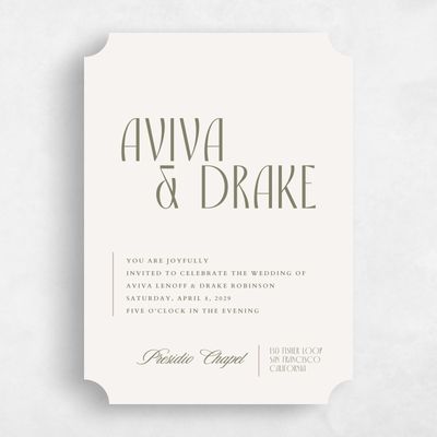 Beige Ticket Wedding Invitation - Trogir Portrait
