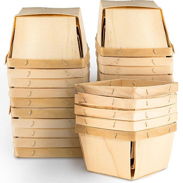 One Pint Wooden Berry Baskets (25 Pack); for Picking Fruit or Arts, Crafts and Decor; 4” Square Vented Wood Boxes