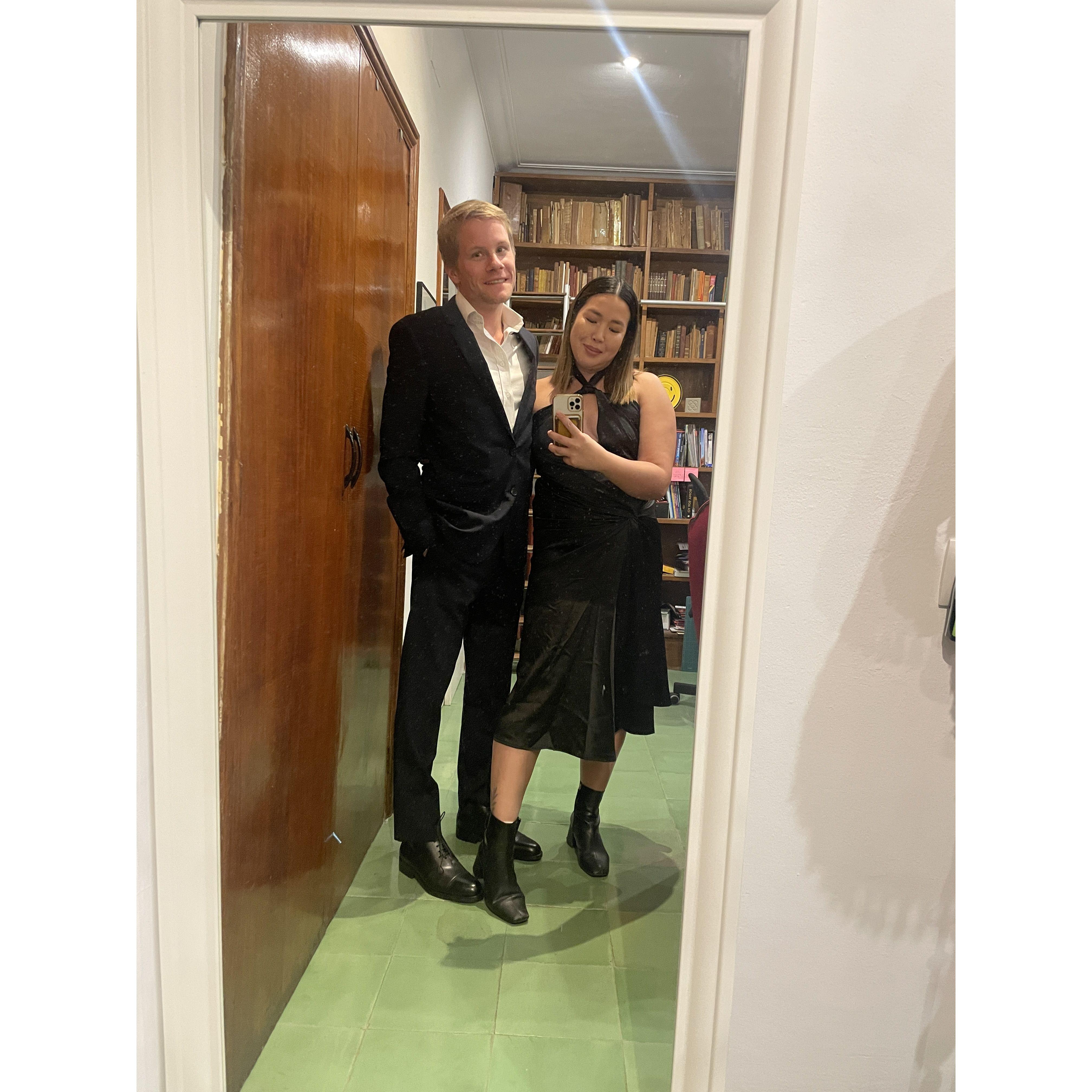 Looking swanky before dinner.