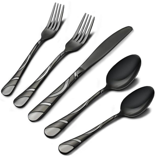 IFERRENS 40-Piece Black Silverware Set for 8, 18/0 Frosted & Mirror Finish Stainless Steel Vintage Flatware Set, Modern Cutlery Set for Home Wedding Restaurant Housewarming Party Event Serving For 8