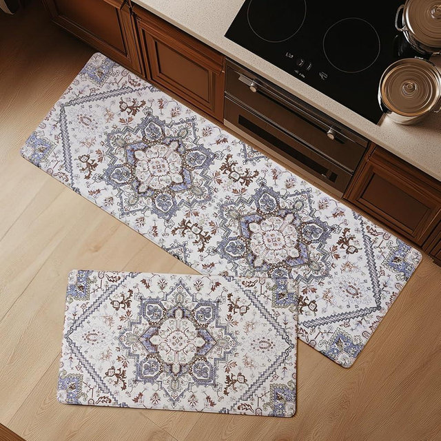 FRESHMINT Anti Fatigue Kitchen Mats Set 2 PCS, Waterproof & Non-Skid Boho Kitchen Rugs, Cushioned Kitchen Floor Mats for Standing Washable Comfort Kitchen Runners for Lanudry, Office, Sink