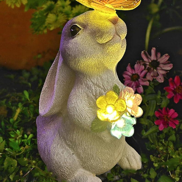 YODY Solar Garden Statues Outdoor Decor- Yard Decorations for Patio, Balcony, Backyard, Lawn Ornaments - Rabbit Figurines with LED Light- Unique Birthday House Warming Gifts for Women, Mom, Grandma