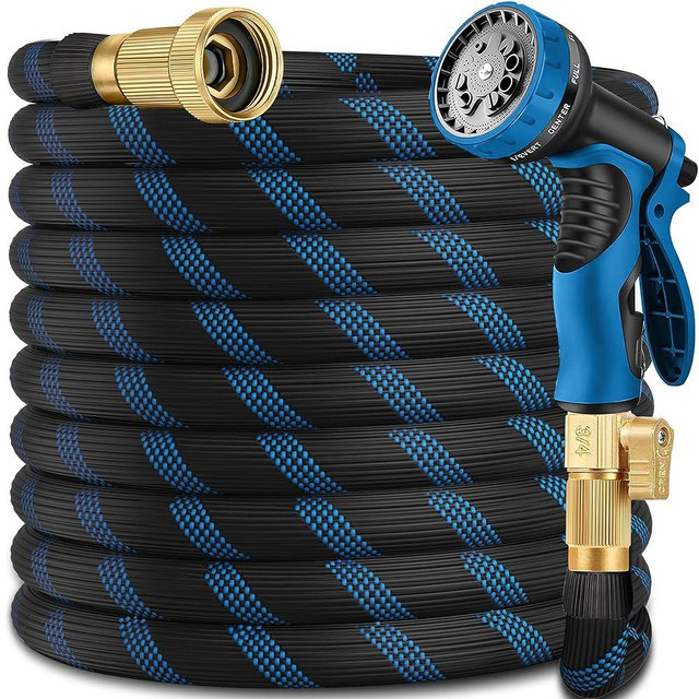 50ft Garden Hose - Water Hoses w/10 Function Spray Nozzle, 2025 New Superior Strength Flexible Hose, 3/4" Brass Connectors- Leakproof Lightweight Water Pipe for Gardening(Blue Black)