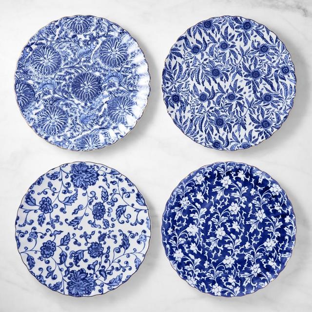 Marlo Thomas Dinner Plates, Set of 4, Blue Floral