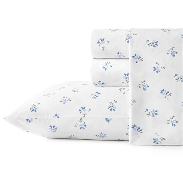 Stone Cottage - Queen Sheets, Cotton Percale Bedding Set, Crisp & Cool Home Decor (Blue Sketchy Ditsy, Queen)