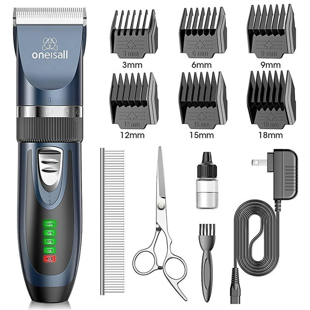 oneisall Dog Clippers Low Noise, 2-Speed Quiet Dog Grooming Kit Rechargeable Cordless Pet Hair Clipper Trimmer Shaver for Small and Large Dogs Cats Animals