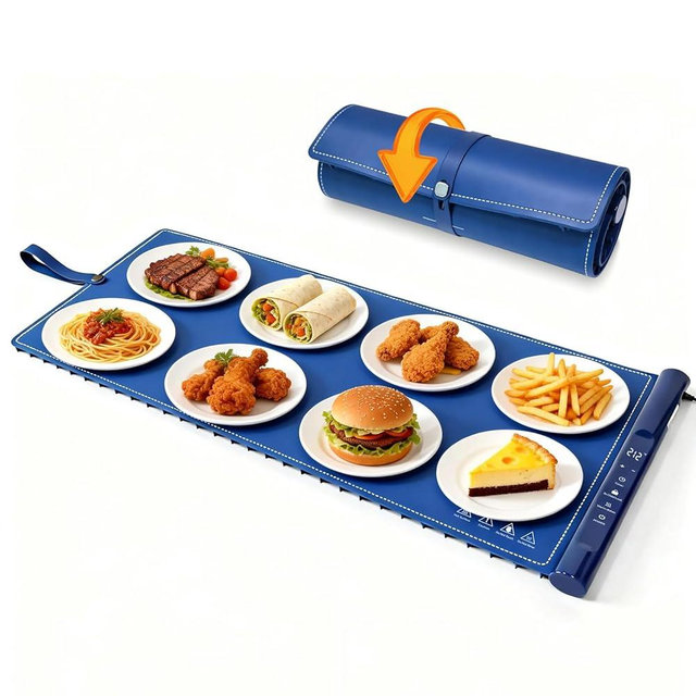 Warming Mat For Food Extra Large 39 * 16inch, Electric Silicone Food Warmer Trays for Chafing Dishes Buffet, Food Warming Mat for Parties Buffet, Portable Heating Pad, 7-Level Temp 8-Hour Timer, Blue
