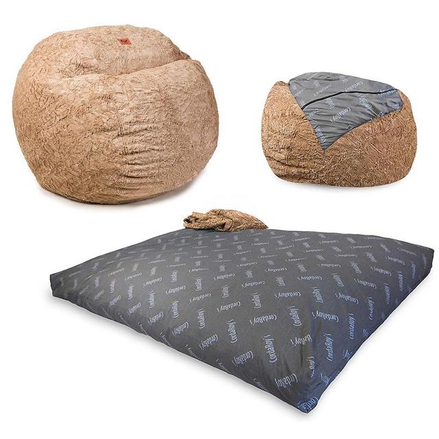 CordaRoy's Faux Fur Bean Bag Chair, Convertible Chair Folds from Bean Bag to Lounger, As Seen on Shark Tank, Tan - King Size