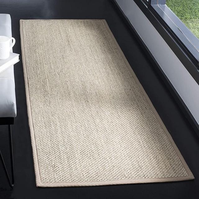 SAFAVIEH Natural Fiber Collection 2'6" x 12' Marble / Linen NF143B Border Sisal Runner Rug