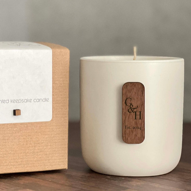 Personalized Wedding Gift for Couple | Engraved Walnut Wood | Keepsake Scented Candle | Unique Anniversary/Wedding Gift | 5 Year Anniversary