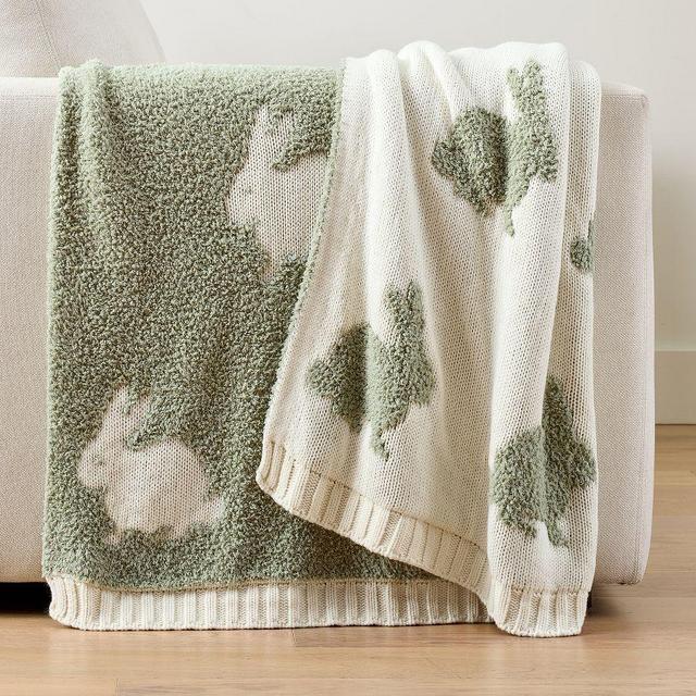 Bunny Jacquard Knit Throw, Ivory/Light Green, 50" x 60"