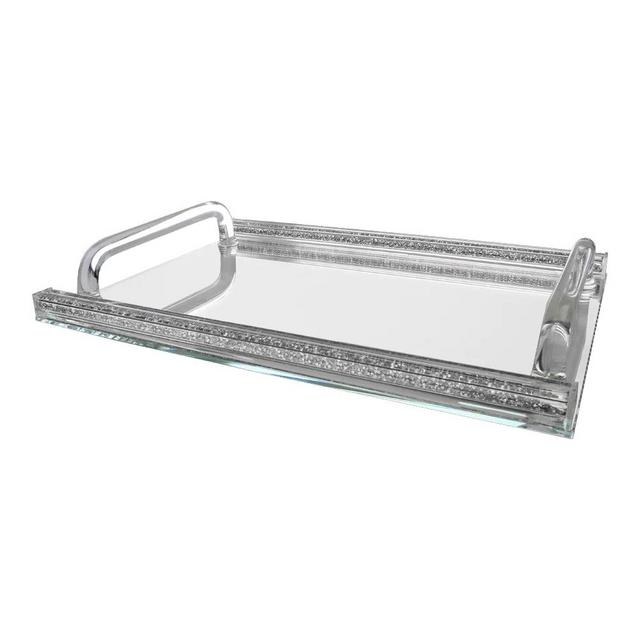 Crystal Mirror Shabbos Candles Tray with Inner Stones