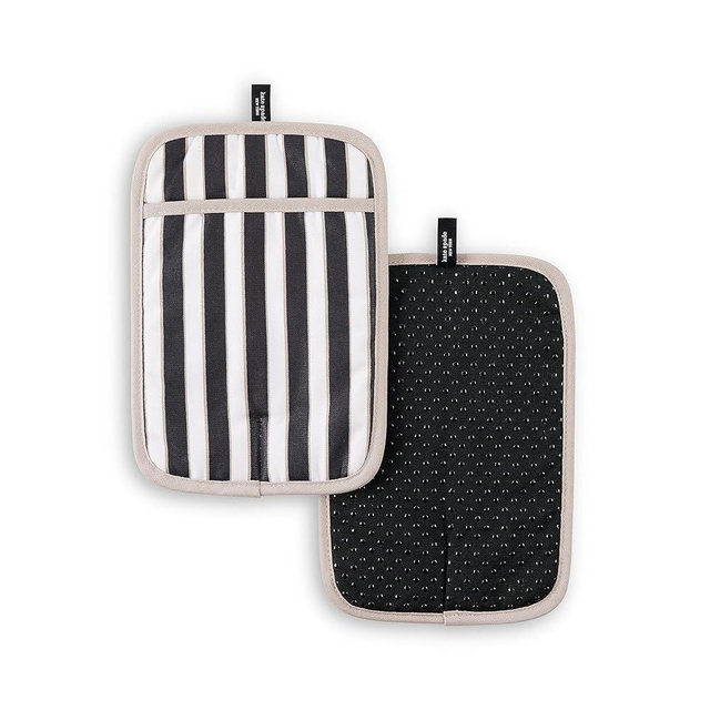 Kate Spade New York Botanical Stripe Pot Holder 2-Pack Set, 7" x 10", Black/Beige