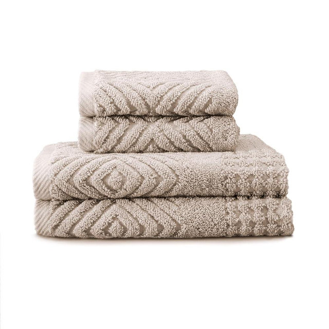 Texere 100% Organic Cotton Diamond Jacquard 700 GSM Luxury Bath Towel Sets - Ultra Soft and Absorbent Hotel and Spa Quality (Diamond, Oxford Tan, 2 Hand & 2 Face Towels)