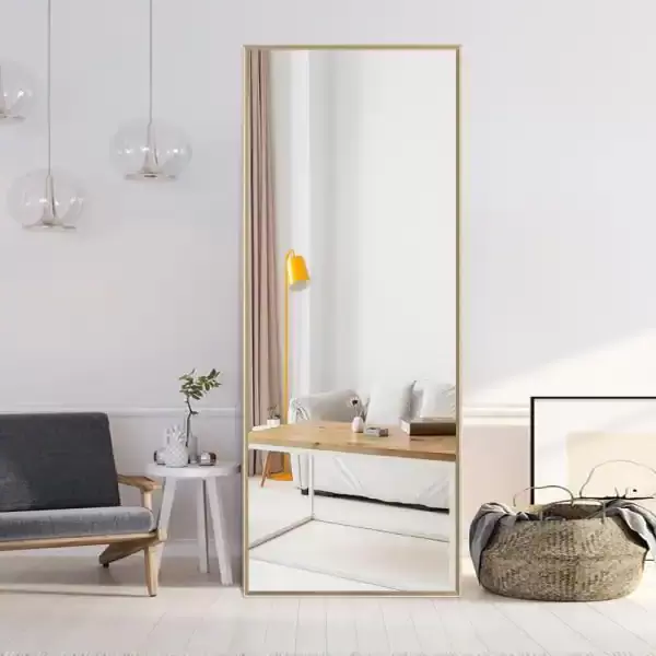 64.17 in. X 21.26 in. Modern Rectangle Oversized Gold Metal Framed Full Length Standing Mirror