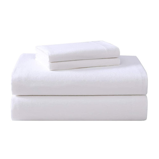 Laura Ashley Home - Flannel Collection - Sheet Set - 100% Cotton, Ultra-Soft Brushed Flannel, Pre-Shrunk & Anti-Pill, Machine Washable Easy Care, King, White