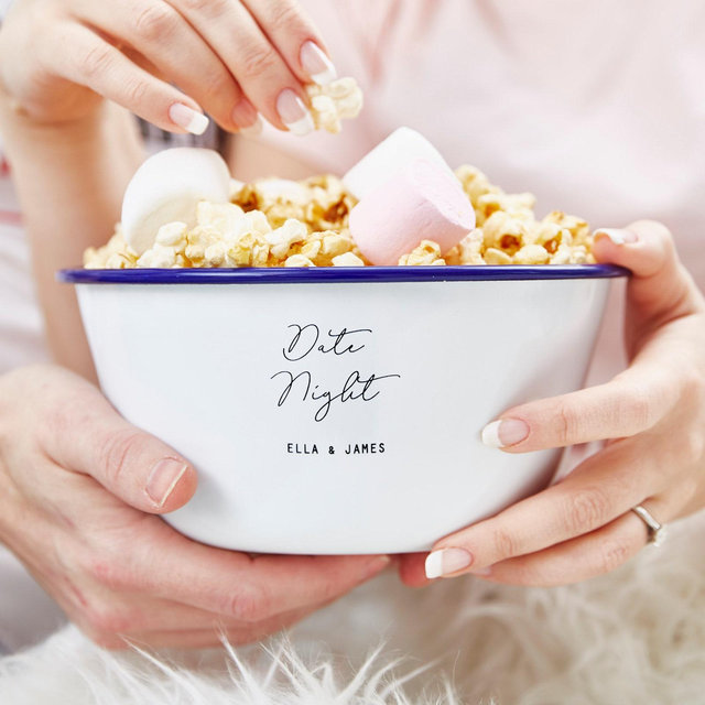 Personalized Date Night Popcorn Bowl | Enamel Couples Gift