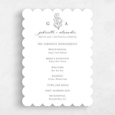 White Scalloped Wedding Program - Vanora