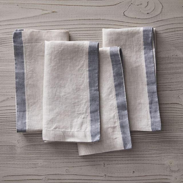 Contrast Border Linen Napkins, Sand, Set of 4, 18"x18"