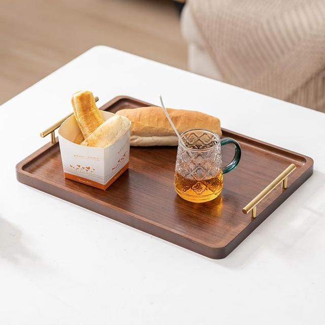 XZHXFX Bamboo Serving Tray with Gold Handles - Decorative Food Tray for Breakfast, Coffee Table, Dinner & Bar, Kitchen, Bedroom (Large)